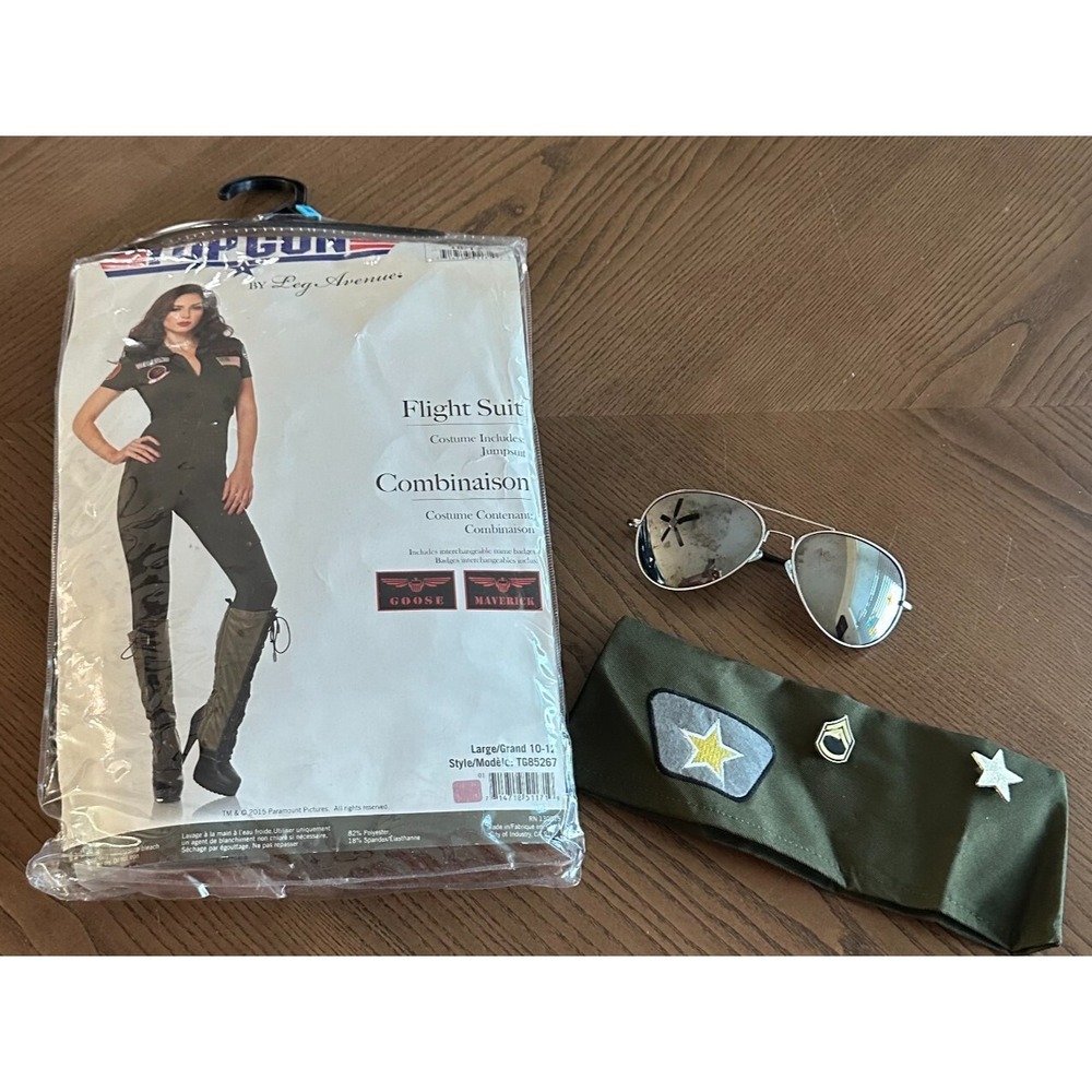 Women`s Pilot Costume Ladies Aviator Military Flight Suit Fancy Dress Top Gun L